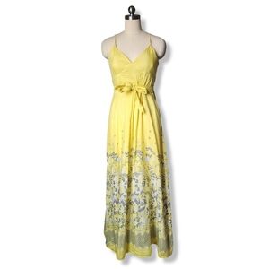 HOUSE OF DAGMAR Butter Yellow Floral Maxi Dress Lightweight‎ Airy Summer Size L